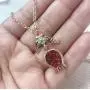 Pingyongchang Cute Pomegranate Necklace Earrings Jewelry Set Purple Crystal Fruit Jewelry Insect Dangle Drop Earrings for Women Girls