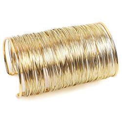 QTMY Alloy Metal Gold Thin Thread Wire Open Cuff Wide Bracelet Bangle