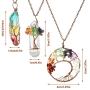 Hicarer 3 Pieces Tree Life Pendant Tree Life Quartz Crystal Pendant Necklace Chakra Gemstone Copper Wire Wrap Necklace