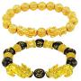 yfstyle 2 Pcs Feng Shui Black Obsidian Wealth Bracelet Elastic Gold Good Luck Bracelet 10mm/ 12mm Pi Xiu/ Pi Yao Beaded Bracelets for Women Men Jewelry Gifts