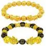 yfstyle 2 Pcs Feng Shui Black Obsidian Wealth Bracelet Elastic Gold Good Luck Bracelet 10mm/ 12mm Pi Xiu/ Pi Yao Beaded Bracelets for Women Men Jewelry Gifts