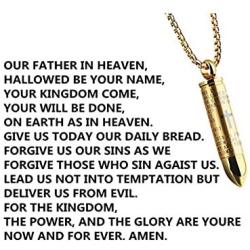 Lords Prayer Cross Bullet Pendant Stainless Steel Lords Bible Cross Prayer Cremation Ashes Urn Necklace, Free Chain