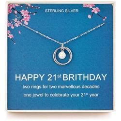21st Birthday Gifts, Sterling Silver Necklace, Two Rings and One Gem for 21 Year Old Girl, Jewelry Gift Idea
