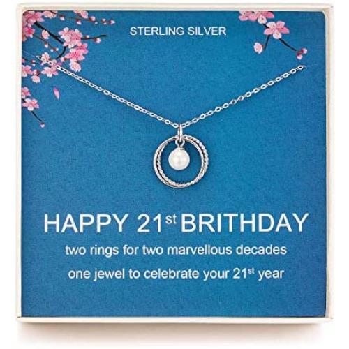 21st Birthday Gifts, Sterling Silver Necklace, Two Rings and One Gem for 21 Year Old Girl, Jewelry Gift Idea