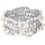 EVER FAITH Austrian Crystal Simulated Pearl Bridal Flower Stretch Bracelet Clear Silver-Tone