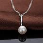 White Pearl Pendant Necklace Freshwater Cultured 7.5-8mm Dainty Single Pearl Necklace Silver Chain with Cubic Zirconia Jewelry Gifts for Women Girls