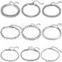 17 MILE 9 Pcs Silver Chain Bracelet Set for Women, Fashion Stackable Cuban Link Adjustable Stainless Steel Bracelet for Gifts