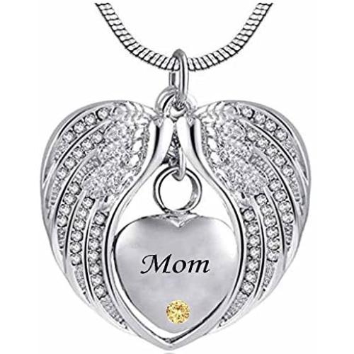 misyou Birthstone Angel Wings Mom Cremation urn Memorial Keepsakes Necklace Ashes Jewelry Stainless Steel Pendant