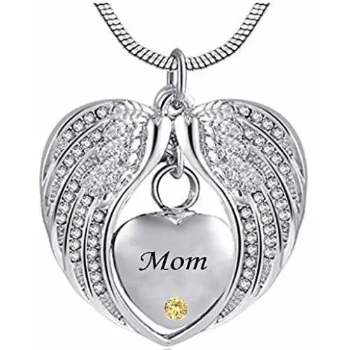 misyou Birthstone Angel Wings Mom Cremation urn Memorial Keepsakes Necklace Ashes Jewelry Stainless Steel Pendant misyou Birthstone Angel Wings Mom Cremation urn Memorial Keepsakes Necklace Ashes Jewelry Stainless Steel Pendant
