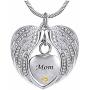 misyou Birthstone Angel Wings Mom Cremation urn Memorial Keepsakes Necklace Ashes Jewelry Stainless Steel Pendant