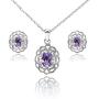 Sterling Silver Genuine Simulated Gemstone Oval Filigree Flower Pendant Necklace Stud Earrings Set