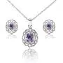Sterling Silver Genuine Simulated Gemstone Oval Filigree Flower Pendant Necklace Stud Earrings Set Sterling Silver Genuine Simulated Gemstone Oval Filigree Flower Pendant Necklace Stud Earrings Set