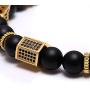 SEVENSTONE 8mm Crown King Charm Bracelet for Men Women Black Matte Onyx Stone Beads, 7.5''