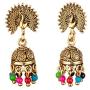 Efulgenz Boho Vintage Antique Gypsy Tribal Indian Oxidized Gold Pearl Drop Enamel Peacock Jhumka Jhumki Earrings Set Jewelry
