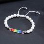 Nanafast 8mm Matte Agate LGBT Pride Rainbow Bracelet Stainless Steel Gay & Lesbian Pride Relationship Friendship Bracelet,Adjustable