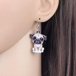 NEWEI Drop Acrylic French Bull Pug Dog Big Long Dangle Earrings Fashion Animal Jewelry For Girl Women