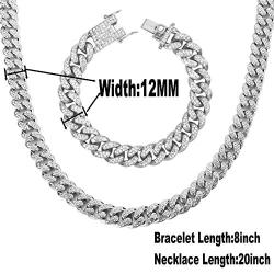 Mens 12MM 14MM 20MM Chains 18K Gold Plated CZ Fully Iced-Out Miami Cuban Necklace Bracelet Set