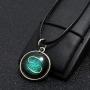 Pendant Necklace Galaxy Constellation Design 12 Zodiac Sign Horoscope Astrology Necklace for Women Men Resin Round Art Black Rope Stainless Steel Handmade Jewelry