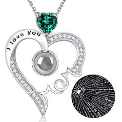 I Love You Mom Necklace 100 Languages Mothers Day Birthday Gifts Mom April May Birthstones Jewelry Simulated Diamond Emerald Blue Sapphire and more stones Sterling Silver Pendant