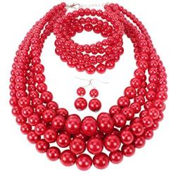 HaHaGirl Faux PearlStrands Jewelry Sets for Women Include Necklace Bracelet and Earrings Set