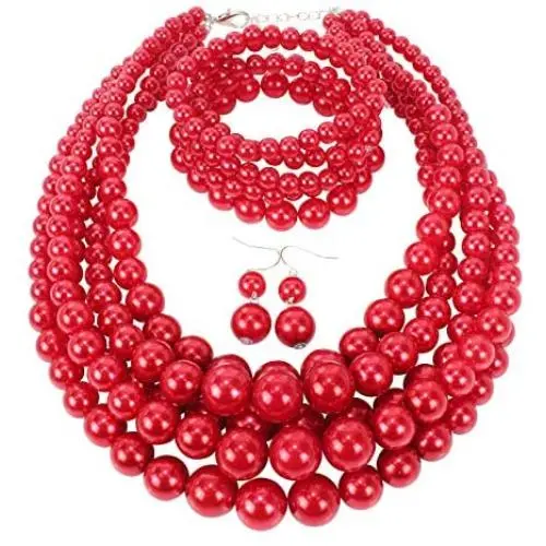 HaHaGirl Faux PearlStrands Jewelry Sets for Women Include Necklace Bracelet and Earrings Set HaHaGirl Faux PearlStrands Jewelry Sets for Women Include Necklace Bracelet and Earrings Set