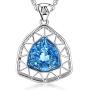 Alantyer Austrian Aquamarine Pendant Necklace Triangle Swarovski Crystal March Birthstone Jewelry 14k White Gold Plated Charms Silver Chain Necklace for Women Girls Elegant Gift 18