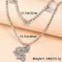Cagora Butterfly Layered Choker Crystal Rhinestones Choker Necklace 2 Pcs Boho Pendent Chain Silver Club Necklace Jewelry for Women and Girls