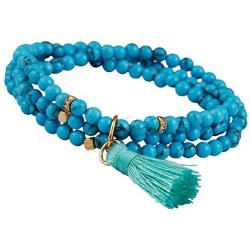 SUNYIK Blue Howlite Turquoise Layers Bracelet,Tibetan Buddhist Wristband with Tassel
