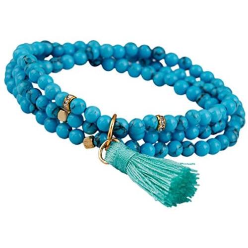 SUNYIK Blue Howlite Turquoise Layers Bracelet,Tibetan Buddhist Wristband with Tassel