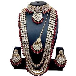 CROWN JEWEL Indian Bridal Wedding Kundan Choker 5 Pcs Pearl Jewelry Necklace Earrings Set for Women