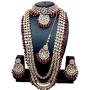 CROWN JEWEL Indian Bridal Wedding Kundan Choker 5 Pcs Pearl Jewelry Necklace Earrings Set for Women