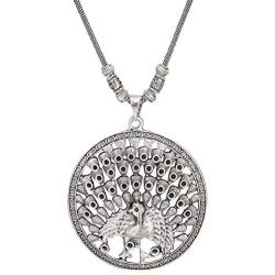 Efulgenz Boho Vintage Antique Ethnic Gypsy Tribal Indian Oxidized Silver Statement Lotus Pendant Necklace Jewelry