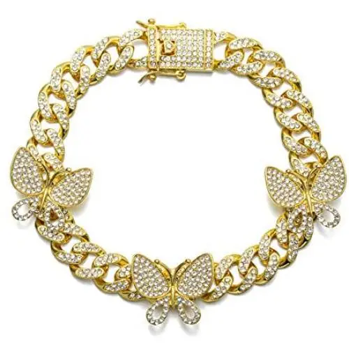 kelistom 18K/White Gold Plated Spinning Butterfly Anklet for Women Teen Girls Men, 12MM Iced Out Rhinestones Filled Chain Punk Hip-hop Ankle Bracelet, 9/10 inches kelistom 18K/White Gold Plated Spinning Butterfly Anklet for Women Teen Girls Men, 12MM Iced Out Rhinestones Filled Chain Punk Hip-hop Ankle Bracelet, 9/10 inches