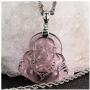 Laughing Buddha Light Pink Jade Pendant Necklace Rope Chain Genuine Certified Grade A Jadeite Jade Hand Crafted, Pink Jade Necklace, 14k White Gold Finish Laughing Jade Buddha Necklace, Pink Jade Medallion Silver Rope Chain Necklace, Mens Jewelry, Buddha 