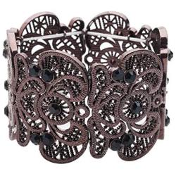 D EXCEED Womens Bohemian Lace Bracelet Vintage Filigree Cuff Bangle Bracelet Wide Stretch Rhinestone Bracelets for Ladies