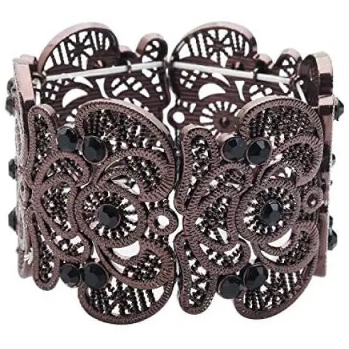 D EXCEED Womens Bohemian Lace Bracelet Vintage Filigree Cuff Bangle Bracelet Wide Stretch Rhinestone Bracelets for Ladies D EXCEED Womens Bohemian Lace Bracelet Vintage Filigree Cuff Bangle Bracelet Wide Stretch Rhinestone Bracelets for Ladies