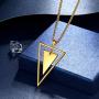 beautlace Double Triangle Necklaces Silver/18K Gold/Black Gun Plated Geometric Minimalist Pendant Jewelry for Men and Women KP0105