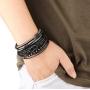 Jstyle 17Pcs Braided Leather Bracelet for Men Women Wooden Beaded Cuff Wrap Bracelet Adjustable