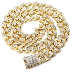 Halukakah Gold Chain for Men Iced Out,20MM Mens Gold Chain Miami 18k Real Gold Plated/Platinum White Gold Finish Choker Necklace Bracelet,Full Cz Diamond Cut Prong Set,Gift for Him