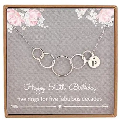 NOURISHLOV 50th Birthday Gifts for Her, Sterling Silver 5 Circle & 26 Letters Necklace for Her Five Decade Jewelry,50 Years Old Birthday Gift Unique Ideas NOURISHLOV 50th Birthday Gifts for Her, Sterling Silver 5 Circle & 26 Letters Necklace for Her Five Decade Jewelry,50 Years Old Birthday Gift Unique Ideas