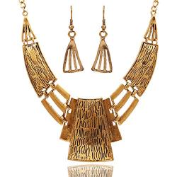 Fstrend Vintage Necklaces Earrings Set Gold Hollowed Chain Geometry Statement Necklace Jewelry for Women and Girls