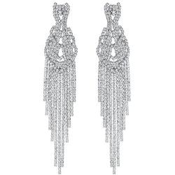 mecresh Silver Rhinestone Crystal Bridal Chandelier Long Tassels Dangle Earrings for Wedding