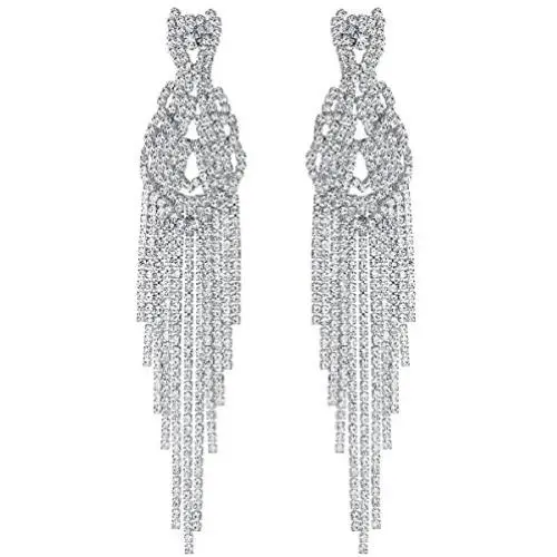 mecresh Silver Rhinestone Crystal Bridal Chandelier Long Tassels Dangle Earrings for Wedding mecresh Silver Rhinestone Crystal Bridal Chandelier Long Tassels Dangle Earrings for Wedding
