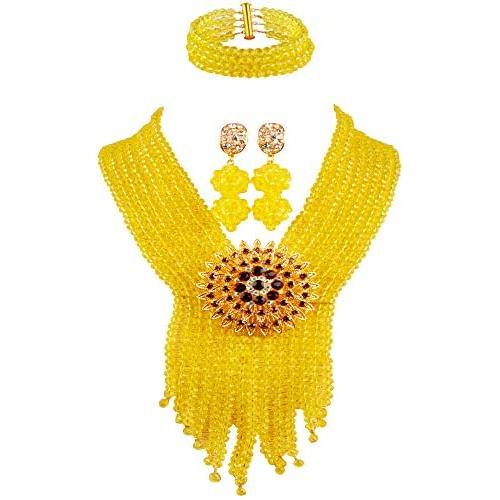 aczuv 8 Rows Royal Blue Costume African Beads Nigerian Necklace Bridal Wedding Jewelry Sets for Women