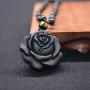 QIANXU Obsidian Pendant Necklace Black Rose Pendant Womens Jewelry Black Jewelry