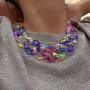 ELABEST Hip Hop Arcylic Necklace Colored Glaze Statement Choker Chunky Rhombus Link Chain Party Ball Nightclub Costume Jewelry for Women and Girls