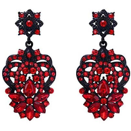 EVER FAITH Womens Marquise Austrian Crystal Art Deco Star Flower Cluster Prom Pierced Dangle Earrings