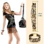 Yaomiao Leopard Print Jewelry Set Leopard Bracelet Faux Leather Dangle Earrings Long Tassel Pendant Necklace Headband Head Wrap