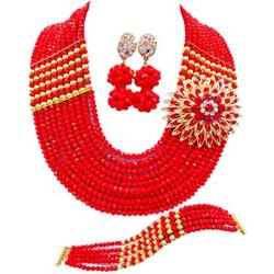 aczuv Nigerian Jewelry For Women African Wedding Necklace Set Crystal Beaded Bridal Jewelry Sets