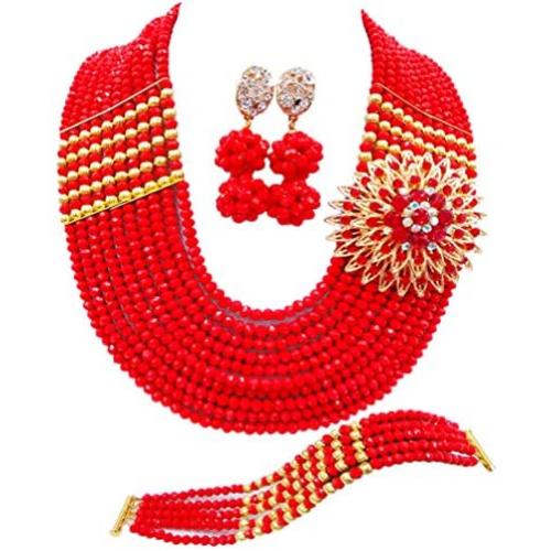 aczuv Nigerian Jewelry For Women African Wedding Necklace Set Crystal Beaded Bridal Jewelry Sets